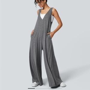 NWT Halara V Neck Wide Leg Draped Gray Jumpsuit-Medium